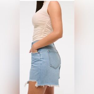 Abercrombie & Fitch Curve Love High Rise Loose Light Blue DistressedJean Shorts